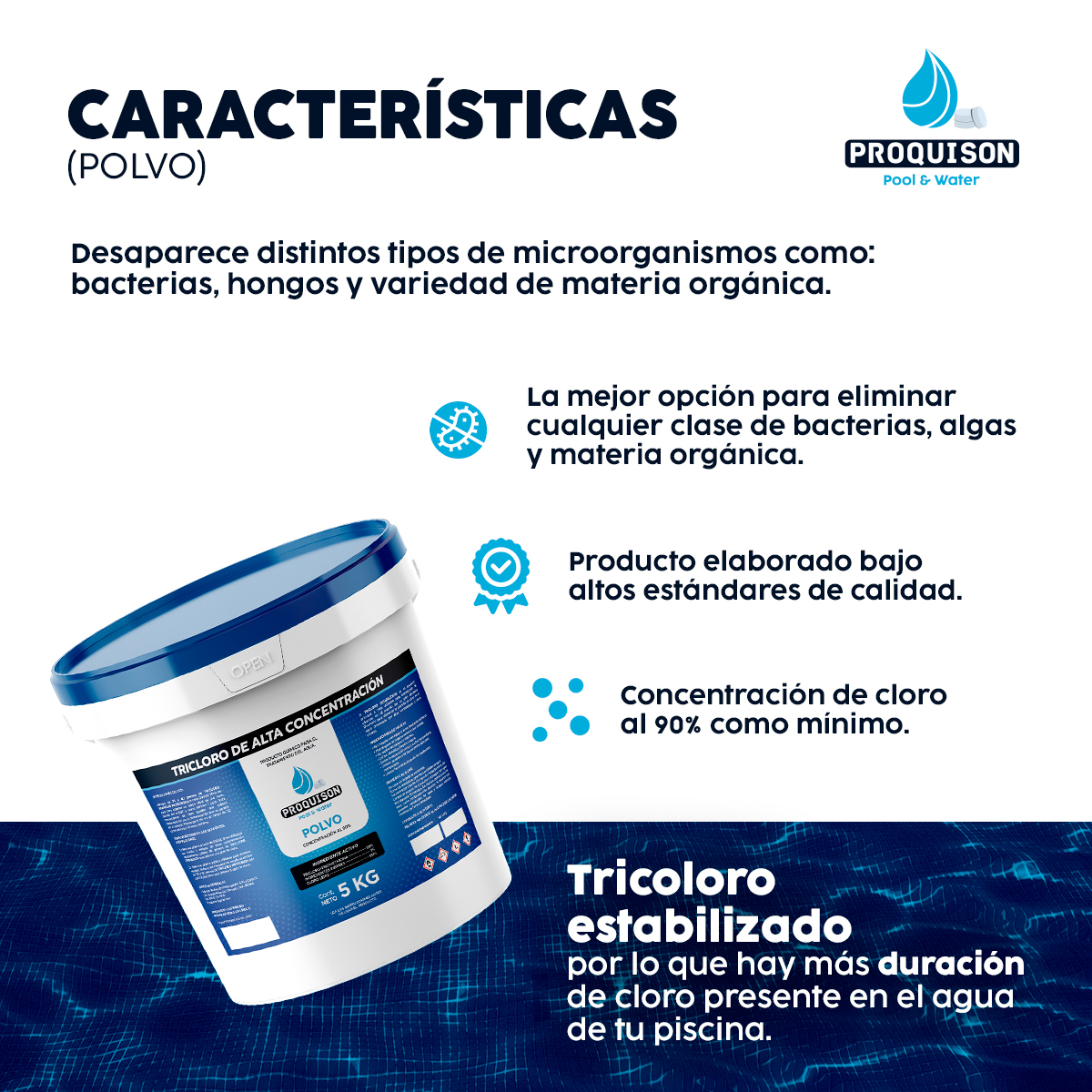 Foto 4 | Cloro Para Alberca En Polvo 5 Kg Proquison 90% Desinfección