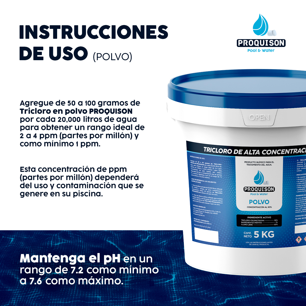 Foto 5 | Cloro Para Alberca En Polvo 5 Kg Proquison 90% Desinfección