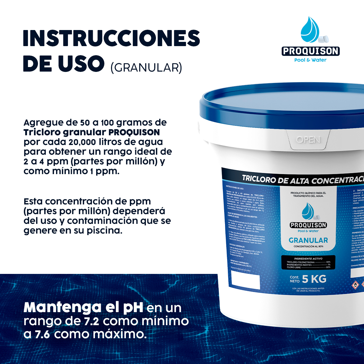 Foto 5 | Cloro Para Alberca Granular 5 Kg Proquison 90% Desinfección