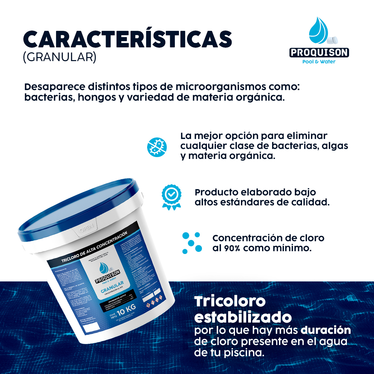 Foto 4 | Cloro Para Alberca Granular 10 Kg Proquison 90% Desinfección