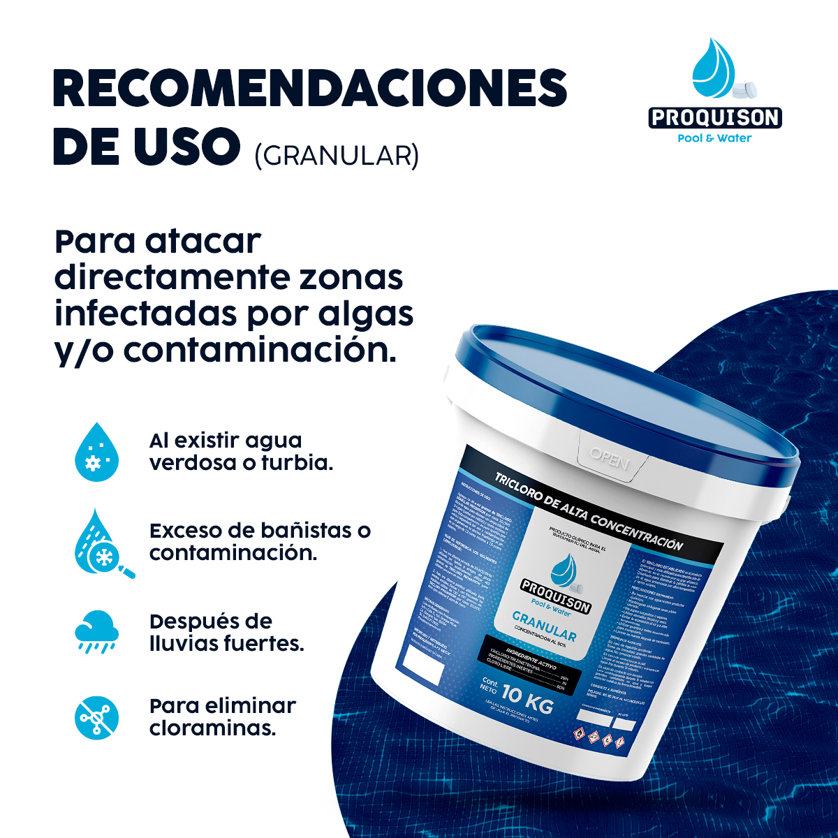 Foto 6 | Cloro Para Alberca Granular 10 Kg Proquison 90% Desinfección