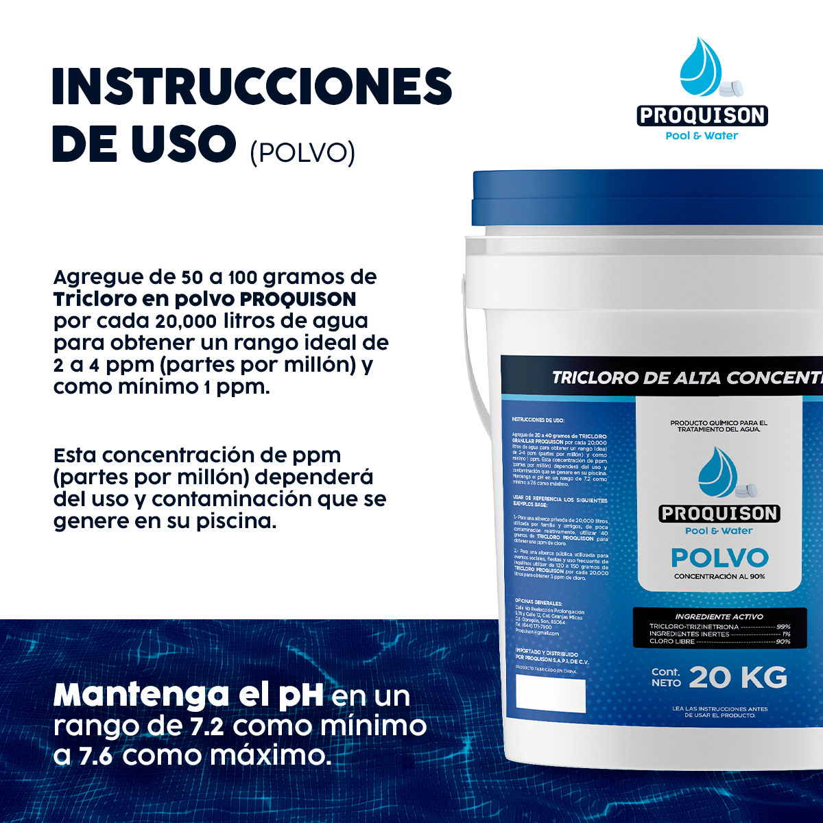 Foto 6 | Cloro Para Alberca En Polvo 20 Kg Proquison 90% Desinfección