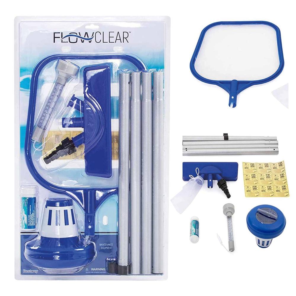 Kit de Limpieza Bestway 58195 color Azul Mantenimiento de Alberca Juego 7 PZAS Saca Hojas