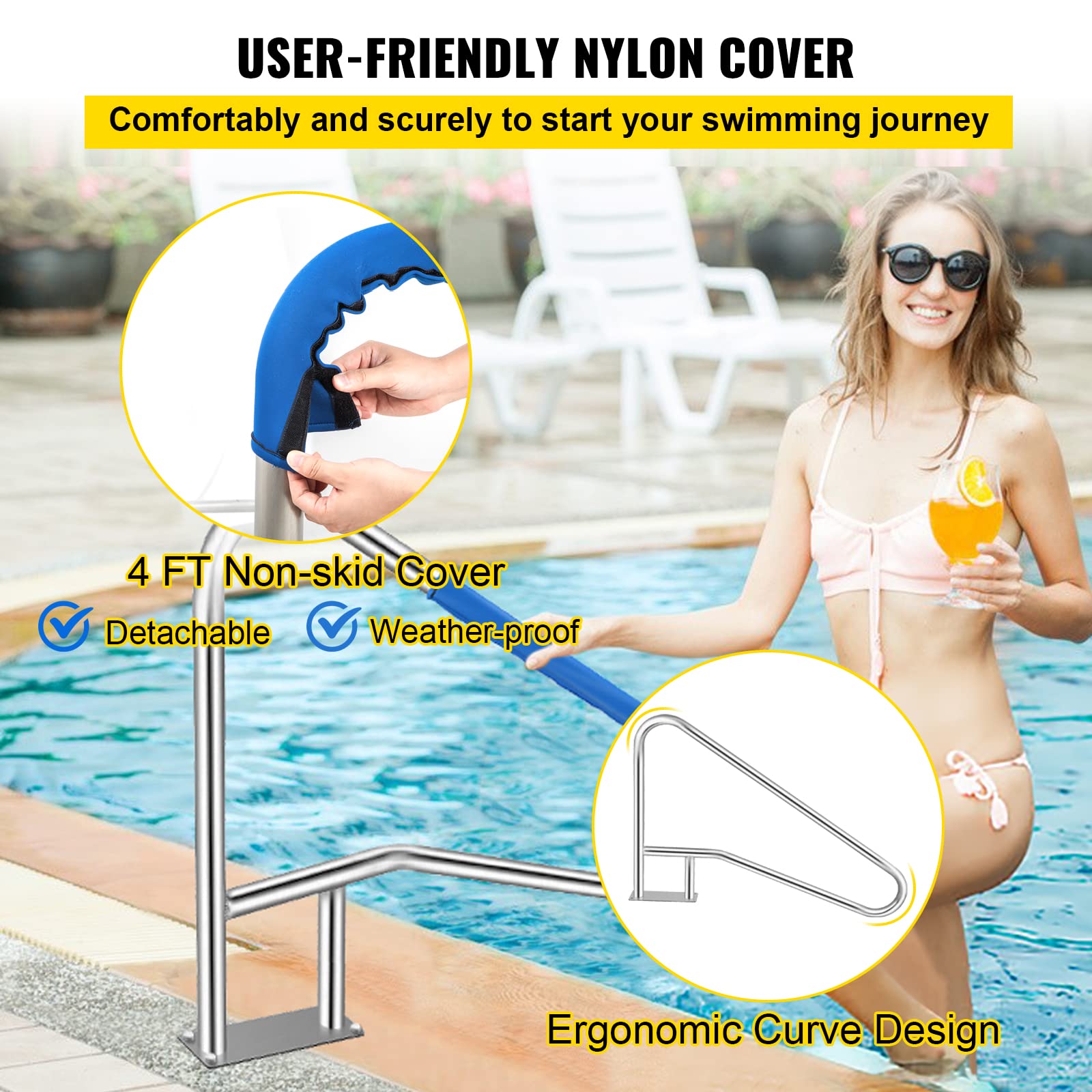 Foto 3 | Barandilla De Piscina Vevor 304 De Acero Inoxidable, 115 Kg, Carga Plata - Venta Internacional.