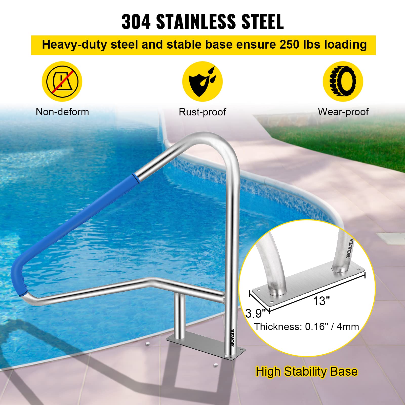 Foto 4 | Barandilla De Piscina Vevor 304 De Acero Inoxidable, 115 Kg, Carga Plata - Venta Internacional.