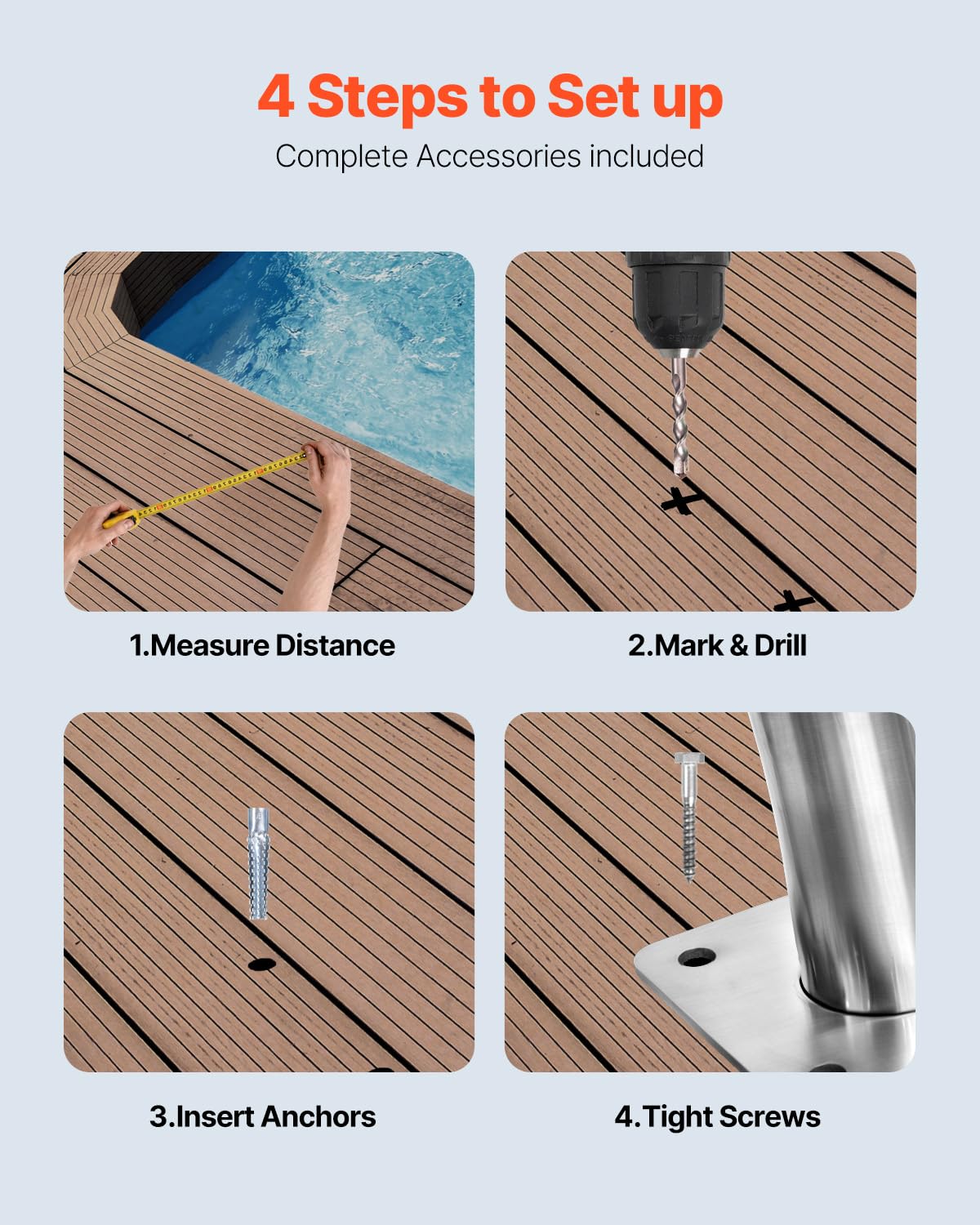 Foto 7 pulgar | Barandilla Para Escalera De Piscina Vevor, 30 X 30 Cm, Acero Inoxidable, 170 Kg De Capacidad - Venta Internacional.
