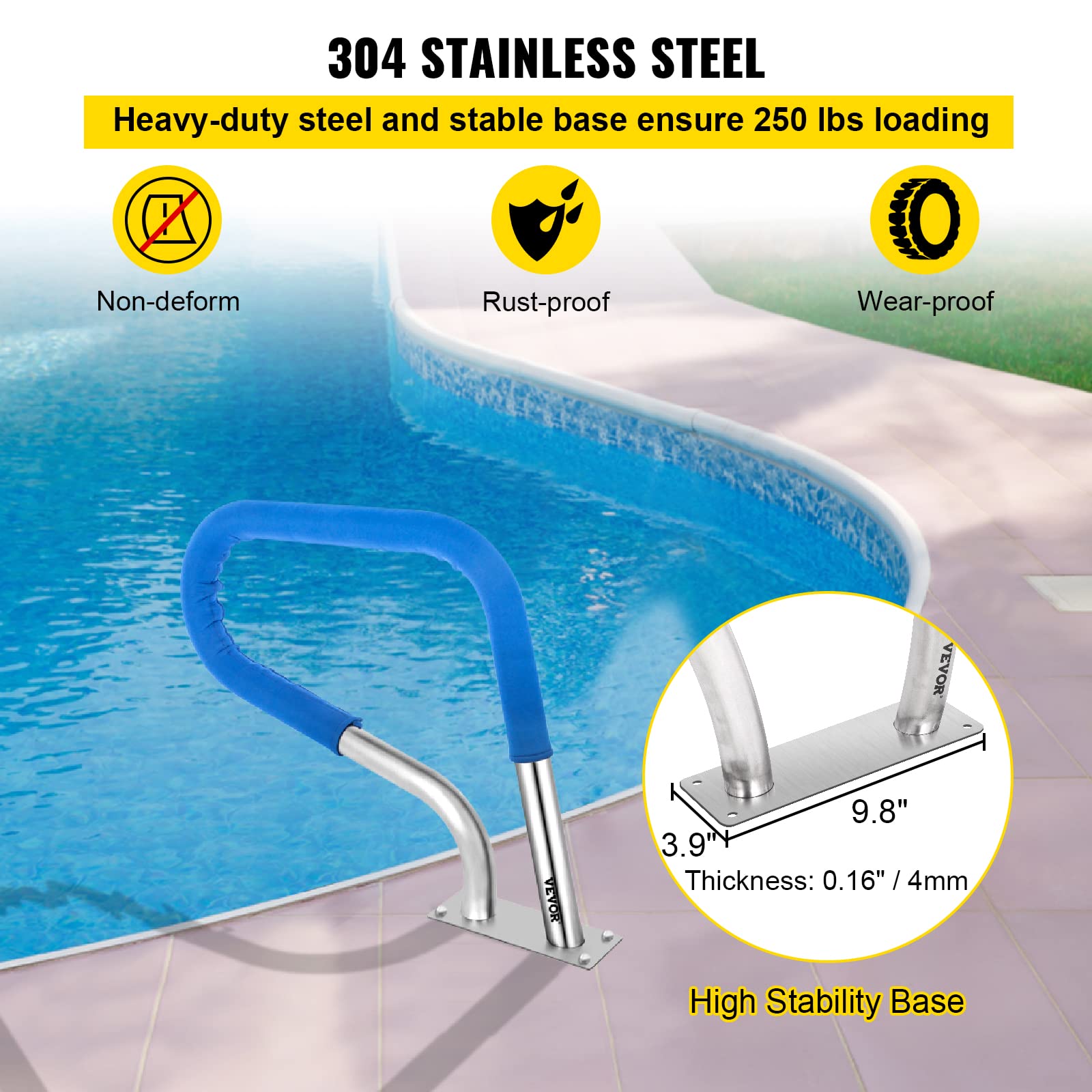 Foto 5 pulgar | Barandilla De Piscina Vevor Riel De Piscina 30x22 De Acero Inoxidable 304 - Venta Internacional.