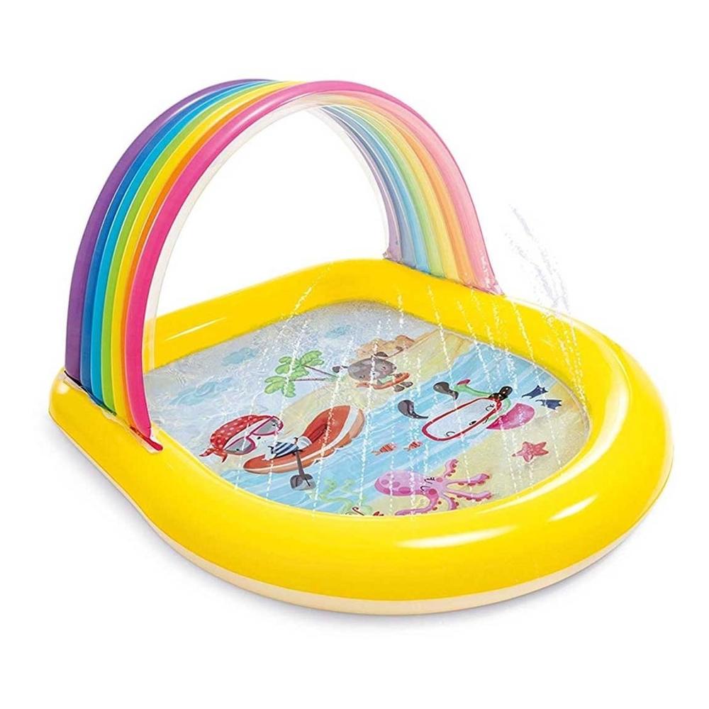 Alberca Inflable Techo Arcoíris Y Chorros Agua Hogar Intex color Amarillo