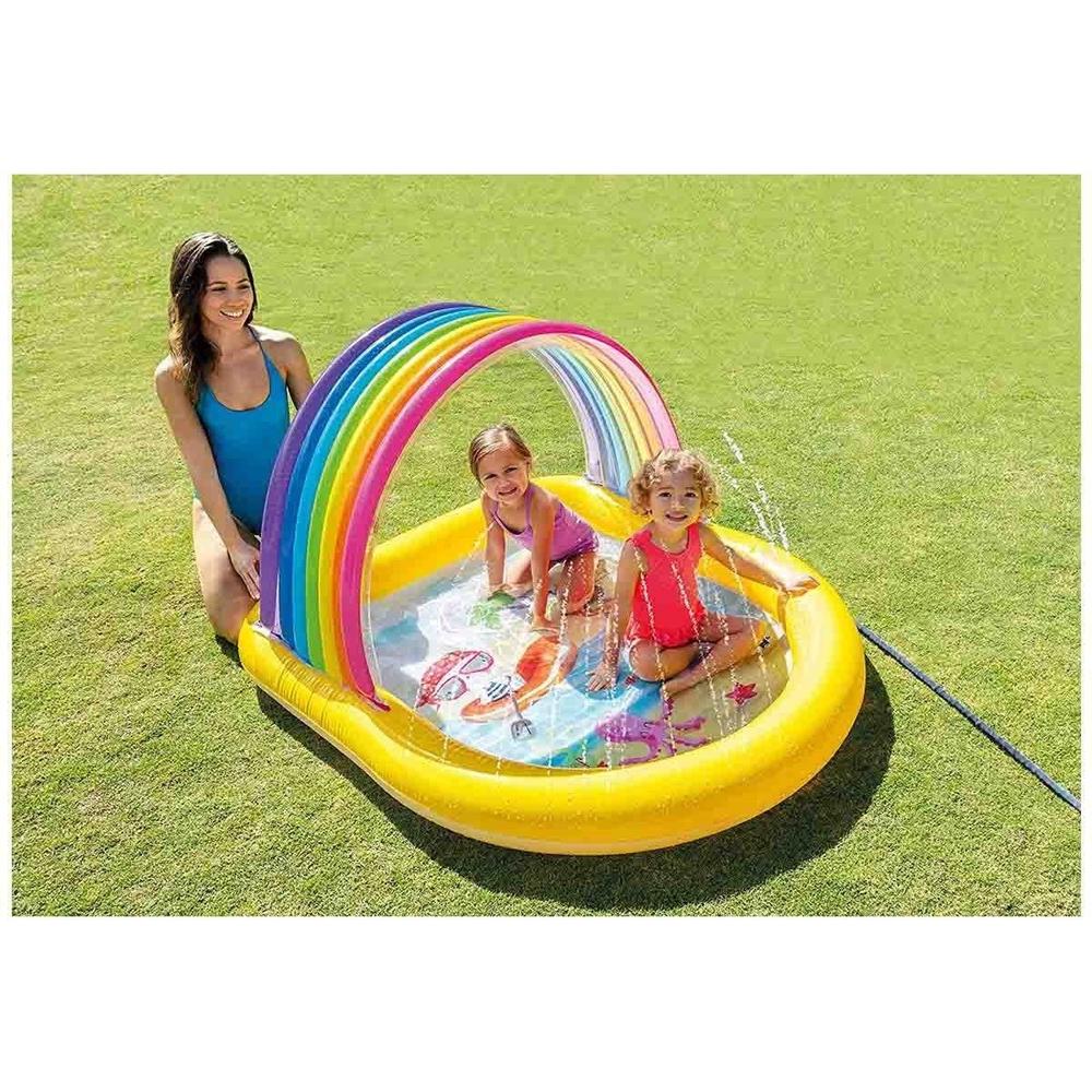 Foto 3 pulgar | Alberca Inflable Techo Arcoíris Y Chorros Agua Hogar Intex color Amarillo