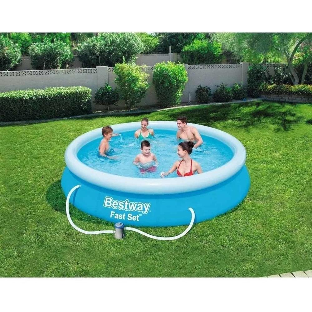 Foto 4 pulgar | Alberca Bestway 57275 color Azul Fast Set Semi Inflable 366 CM Circular Bomba