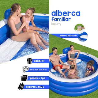 Foto 2 | Alberca Inflable Familiar Bestway 54422 color Azul con Banca y Portavasos