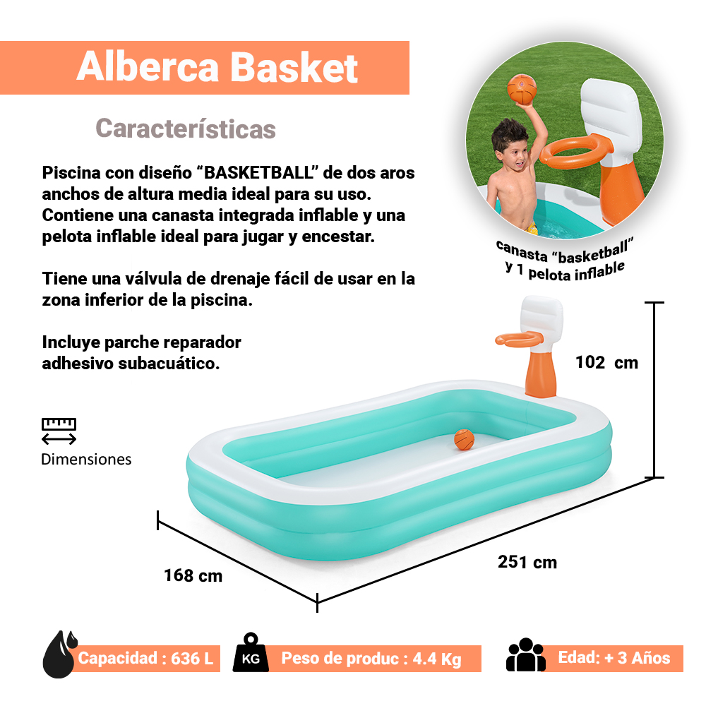 Foto 2 | Alberca Infantil Pscina Inflable Con Canasta De Basketball
