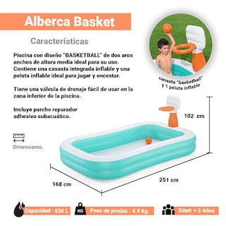 Foto 2 | Alberca Infantil Pscina Inflable Con Canasta De Basketball