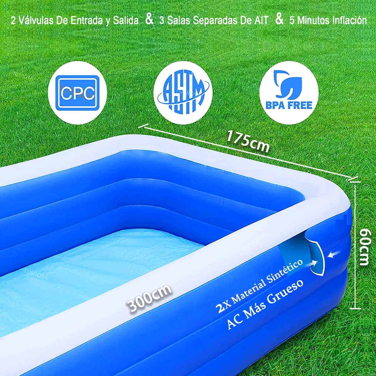 Foto 3 | Alberca Inflable Grandes Rectangular Eo Safe Imports Esi-15449-1 Azul