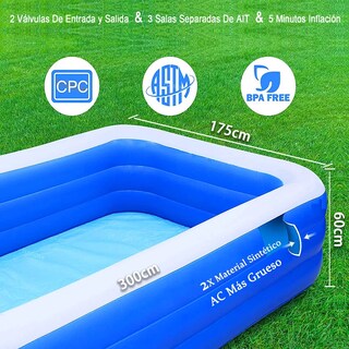 Foto 3 | Alberca Inflable Grandes Rectangular Eo Safe Imports Esi-15449-1 Azul
