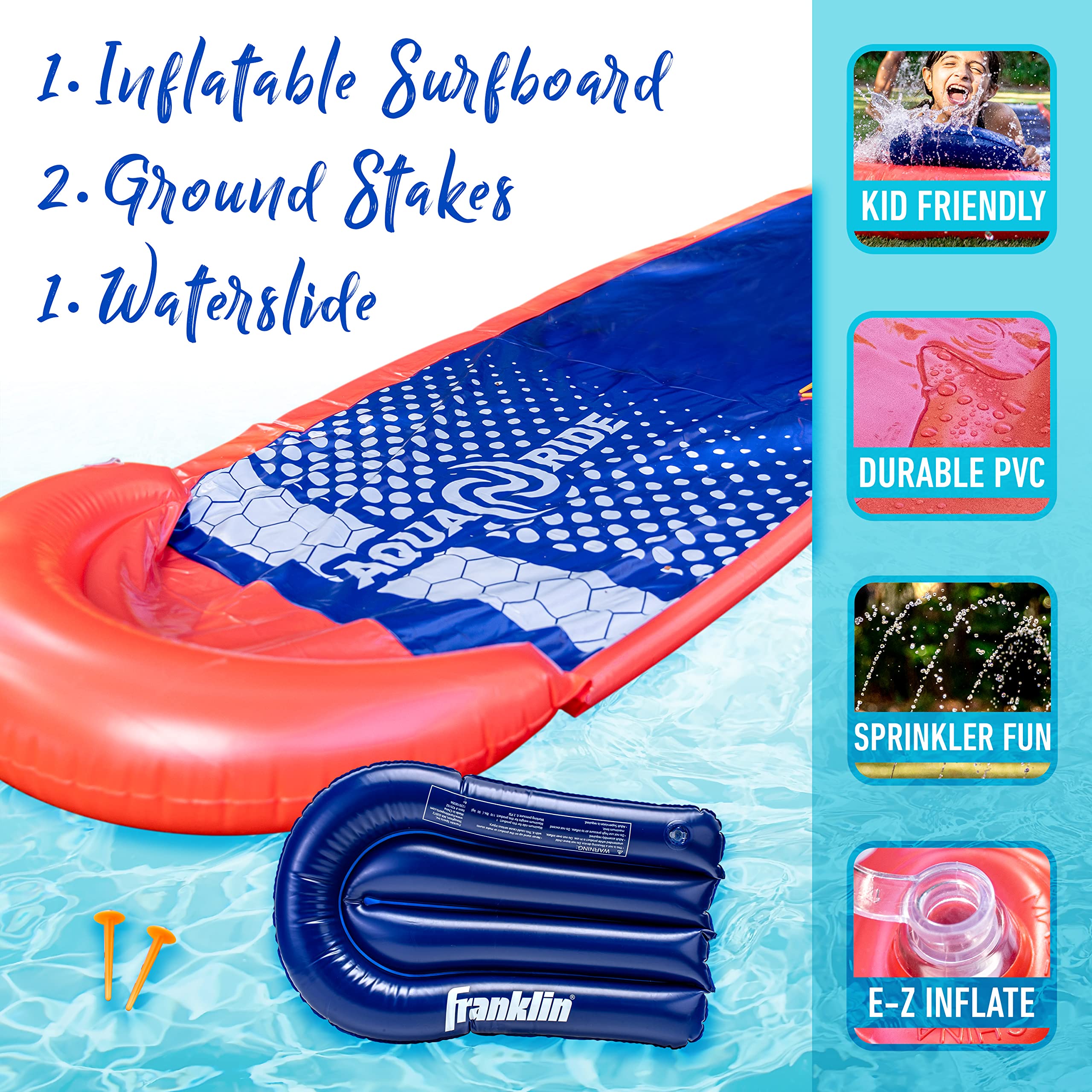 Foto 3 pulgar | Tobogán Acuático Franklin Sports Aqua Ride De 25 Pies Con Tabla De Surf Inflable - Venta Internacional.