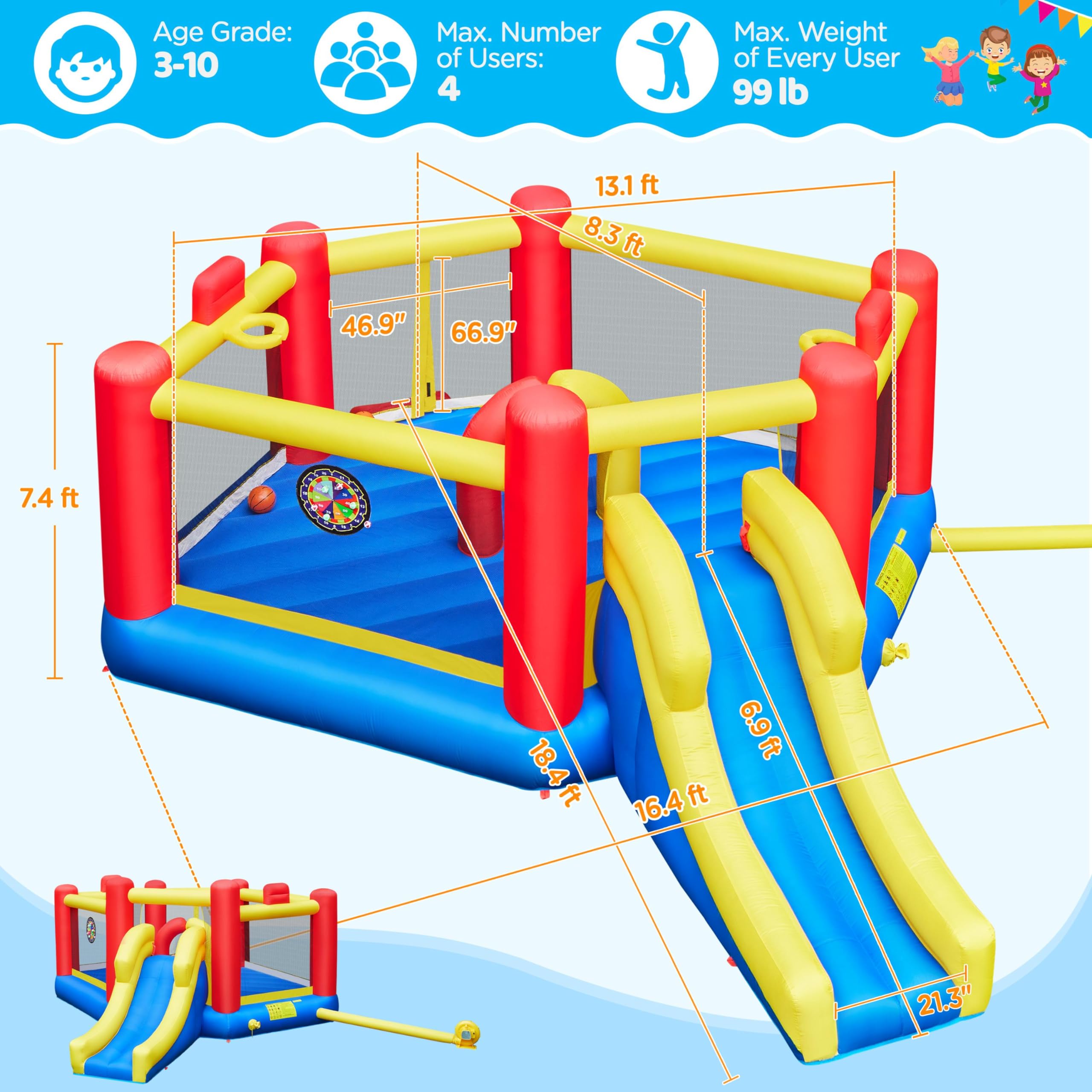 Foto 4 pulgar | Casa Hinchable Yaheetech 7 En 1 Para Niños De 3 A 10 Años - Venta Internacional.