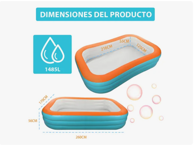 Foto 4 pulgar | Alberca Inflable Grandes Piscina Inflable Rectangular 2.6 M