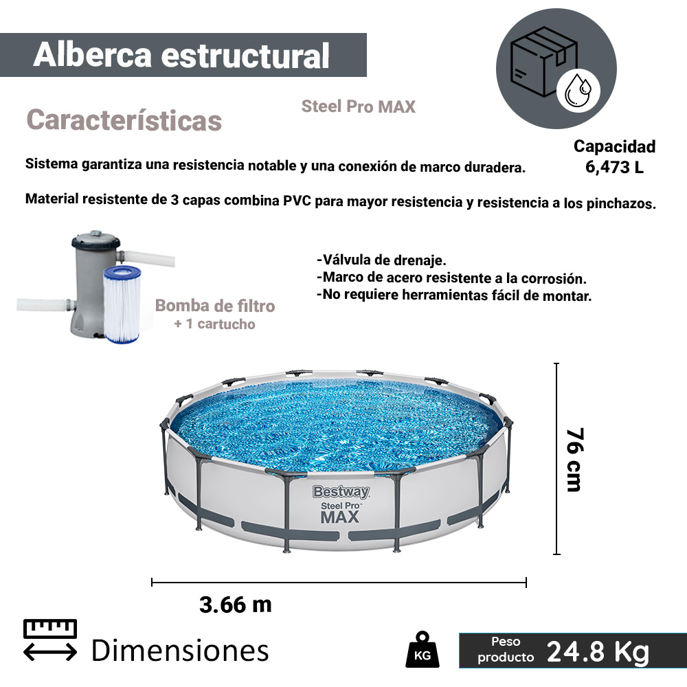 Foto 3 pulgar | Alberca Estructural Bestway 56417 con Filtro Armable