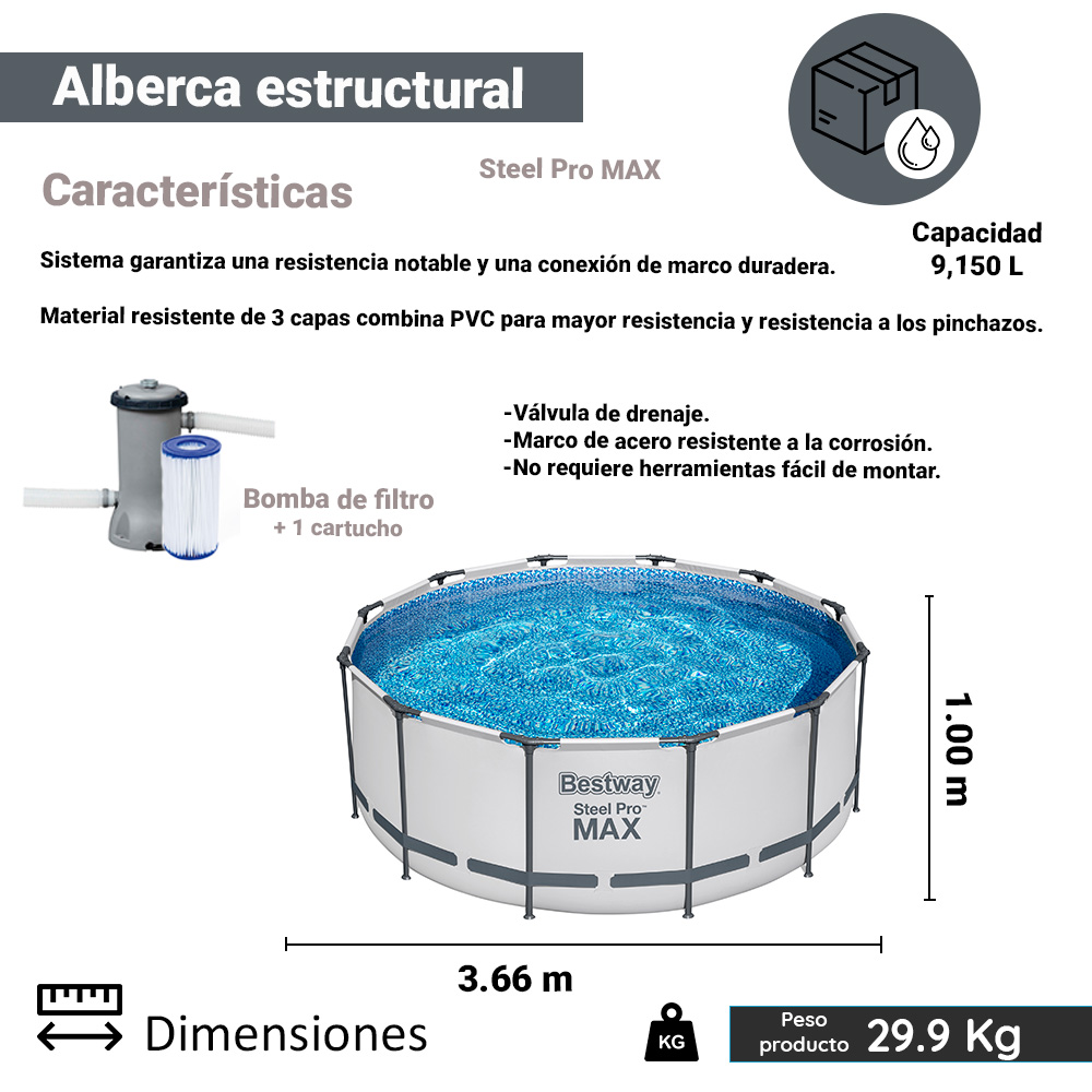 Foto 3 pulgar | Alberca Estructural Bestway 56419 Circular 366 cm + Filtro