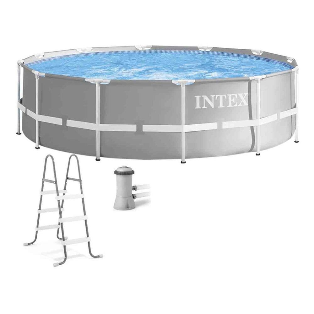 Alberca Piscina Circular + Escalera + Bomba Intex 26715 color Gris