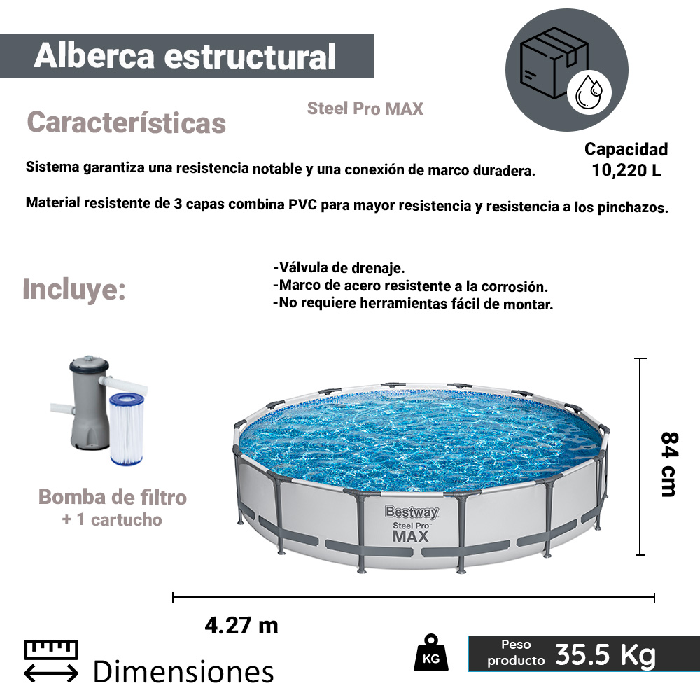Foto 2 | Alberca Circular Estructural 427 Cm Con Filtro color Gris Plástico Bestway