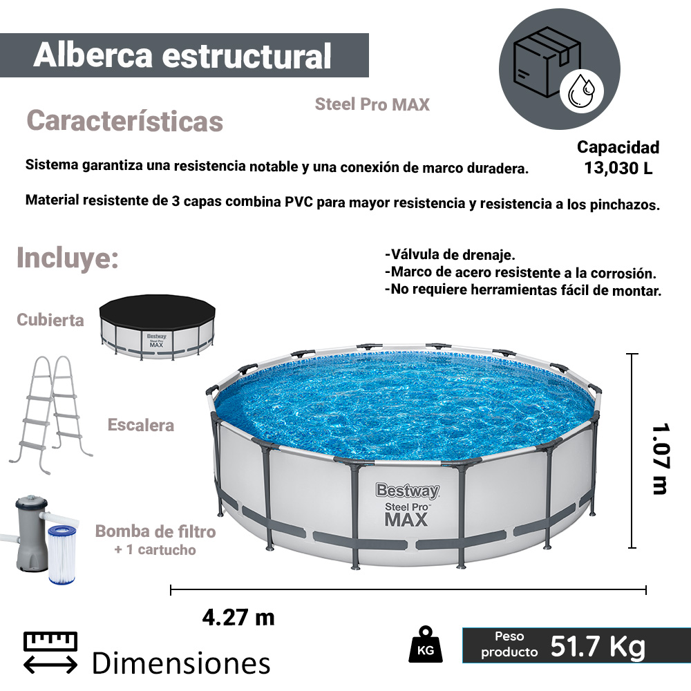 Foto 2 | Alberca Estructural Circular Bestway 56949 color Gris 427 CM de Plástico con Bomba