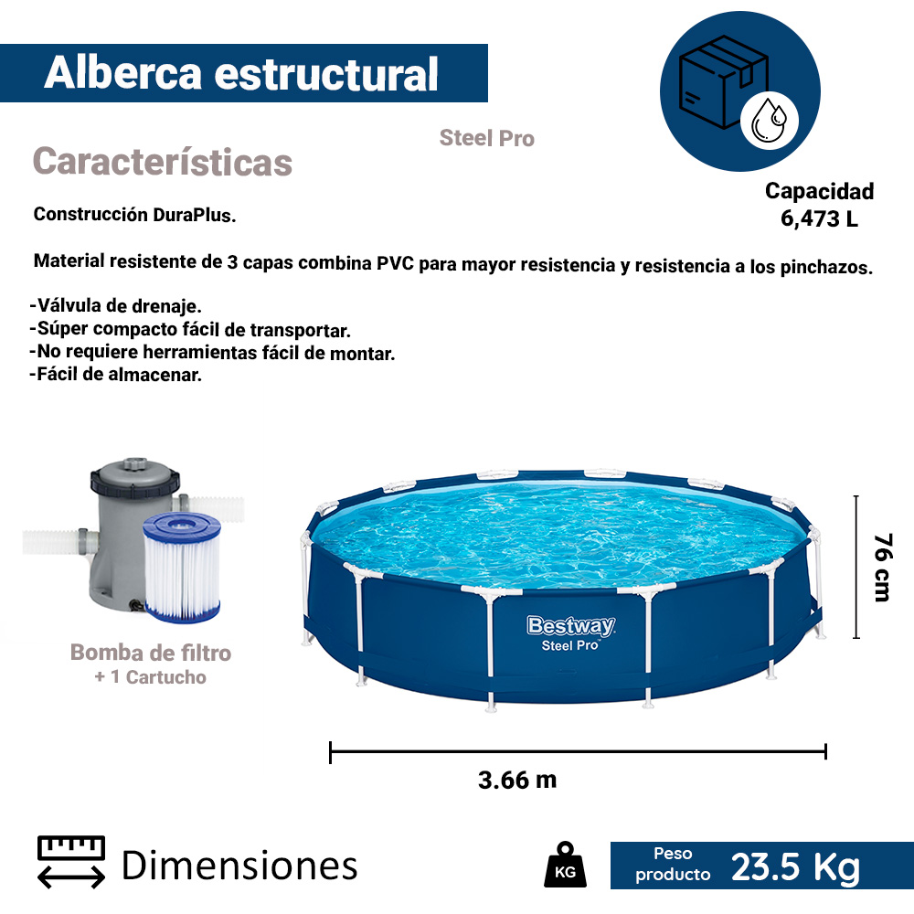 Foto 2 | Alberca Circular Bestway 56680 color Azul de 366 cm