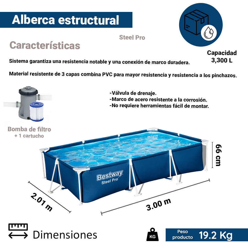 Foto 2 | Alberca Estructural Familiar Bestway 56412 color Azul con Bomba y Filtro