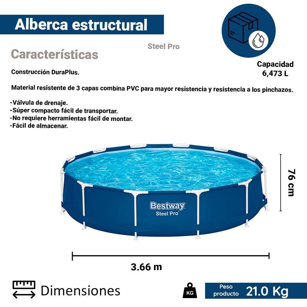 Foto 2 | Alberca Estructural Circular Bestway 56706 color Azul 366 CM de Plástico