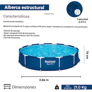 Foto 2 | Alberca Estructural Circular Bestway 56706 color Azul 366 CM de Plástico