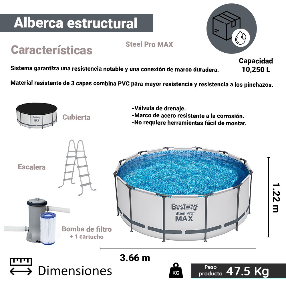 Foto 3 pulgar | Alberca Estructural Bestway 56421 color Gris Circular + Accesorios