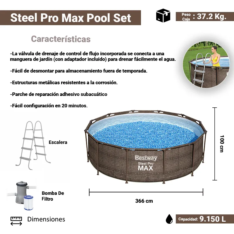 Foto 3 pulgar | Alberca Estructural Redonda 3.66m Bestway Steel Pro Max
