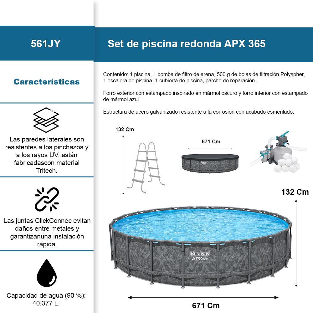 Foto 3 pulgar | Alberca Estructural Bestway Apx 365 Redonda 6.71 X 1.32