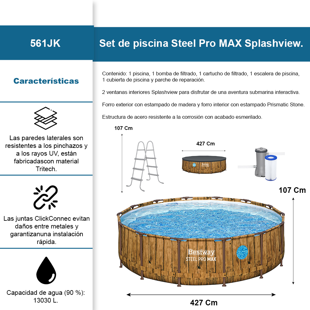 Foto 3 pulgar | Alberca Estructural Bestway Steel Promax Redonda 4.27 X 1.07 Mts