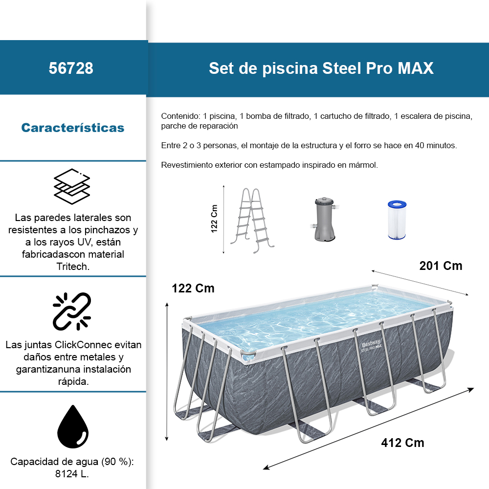 Foto 3 pulgar | Alberca Estructural Bestway Steel Promax Rectangular 4.12 X2.01 Mts