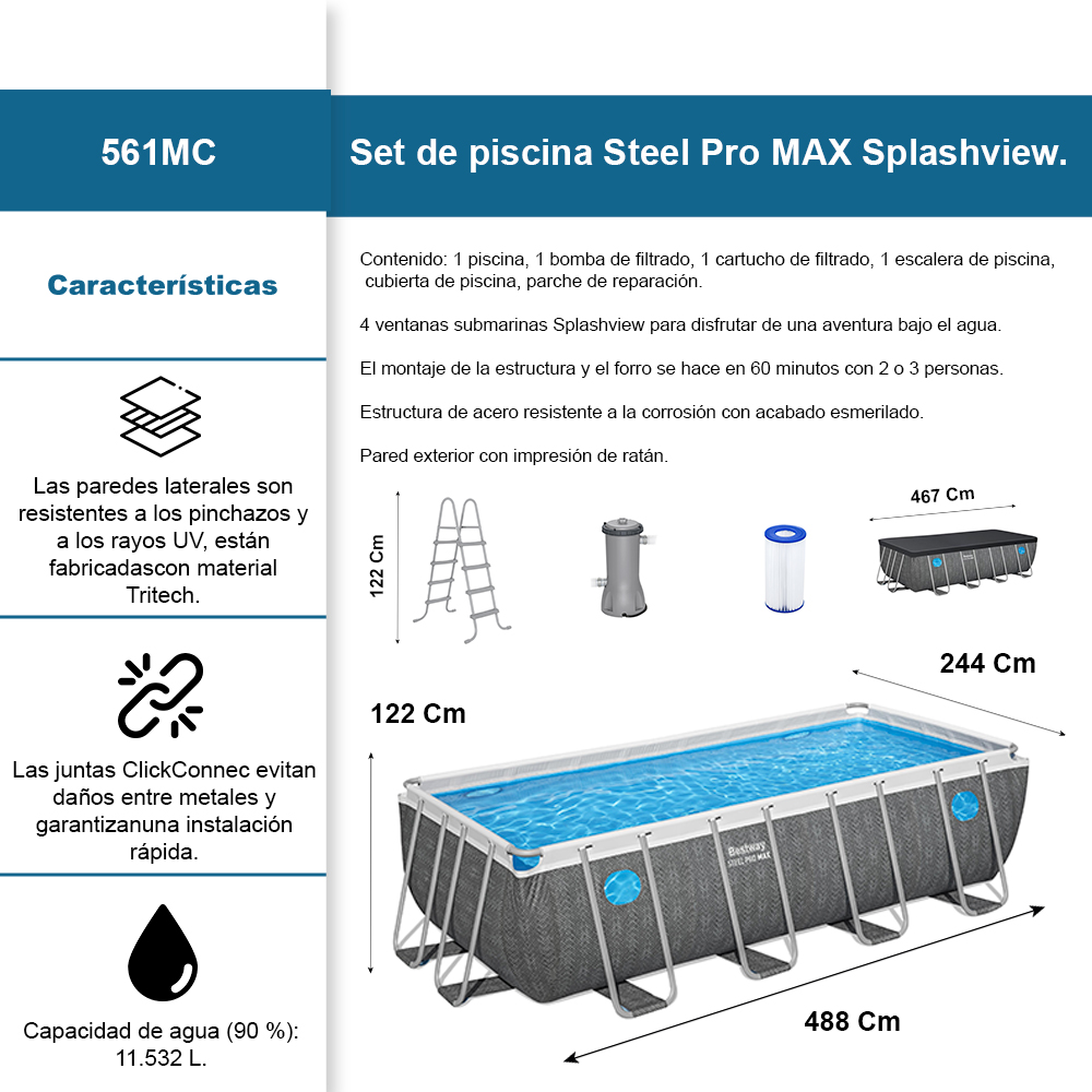 Foto 2 | Alberca Estructural Bestway Steel Promax Rectangular 4.88 X 2.44 Mts