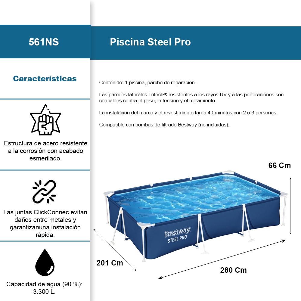 Foto 2 | Alberca Estructural Bestway Steel Pro Rectangular 280x201 Cm