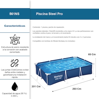 Foto 2 | Alberca Estructural Bestway Steel Pro Rectangular 280x201 Cm