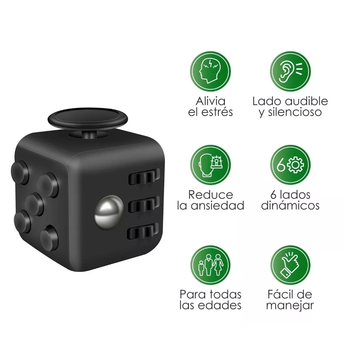 Foto 3 pulgar | Cubo Anti Estrés. Ayuda A Calmar La Ansiedad Y El Estrés Negro Total