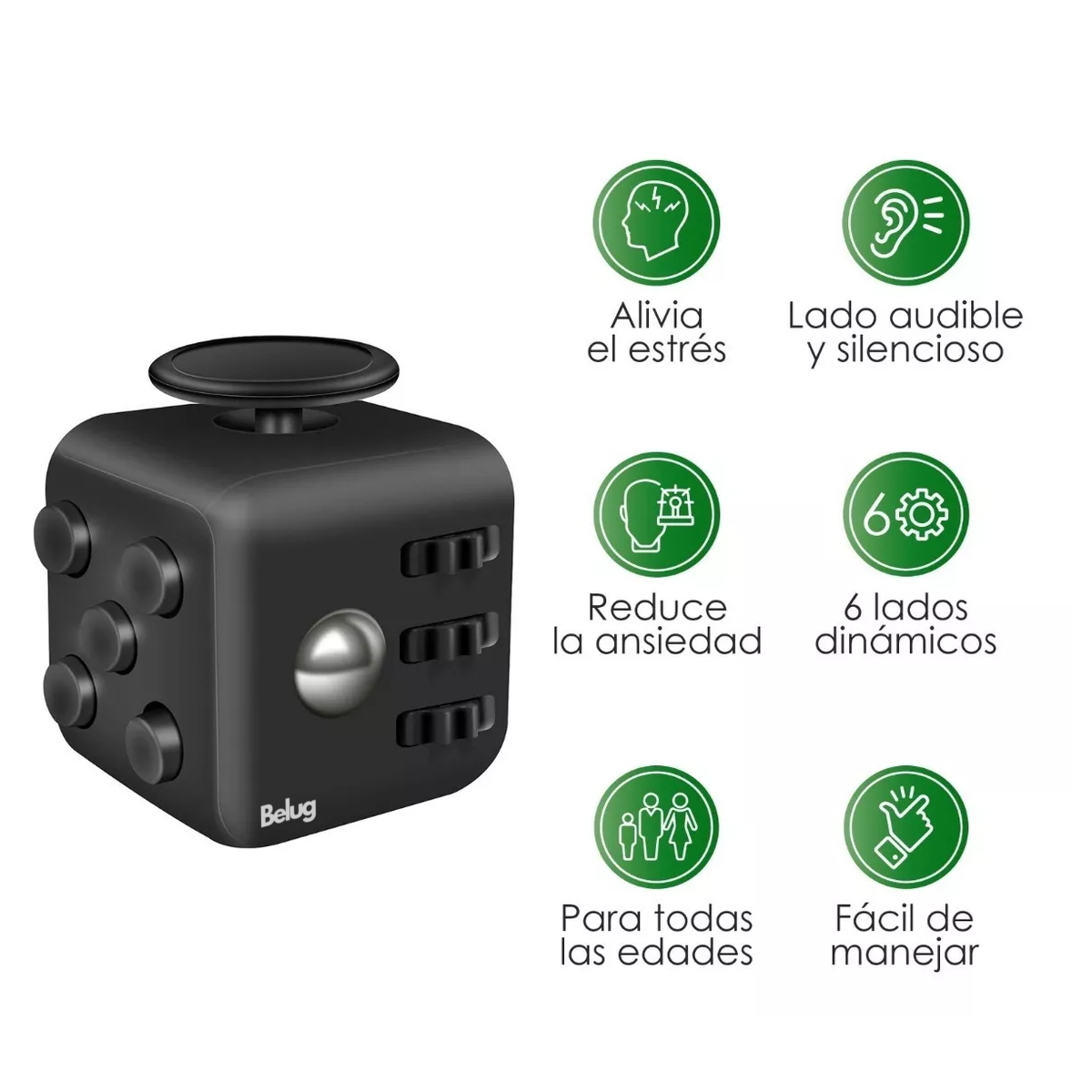 Foto 3 pulgar | Cubo Anti Estrés. Ayuda A Calmar La Ansiedad Y El Estrés Negro Total Belug