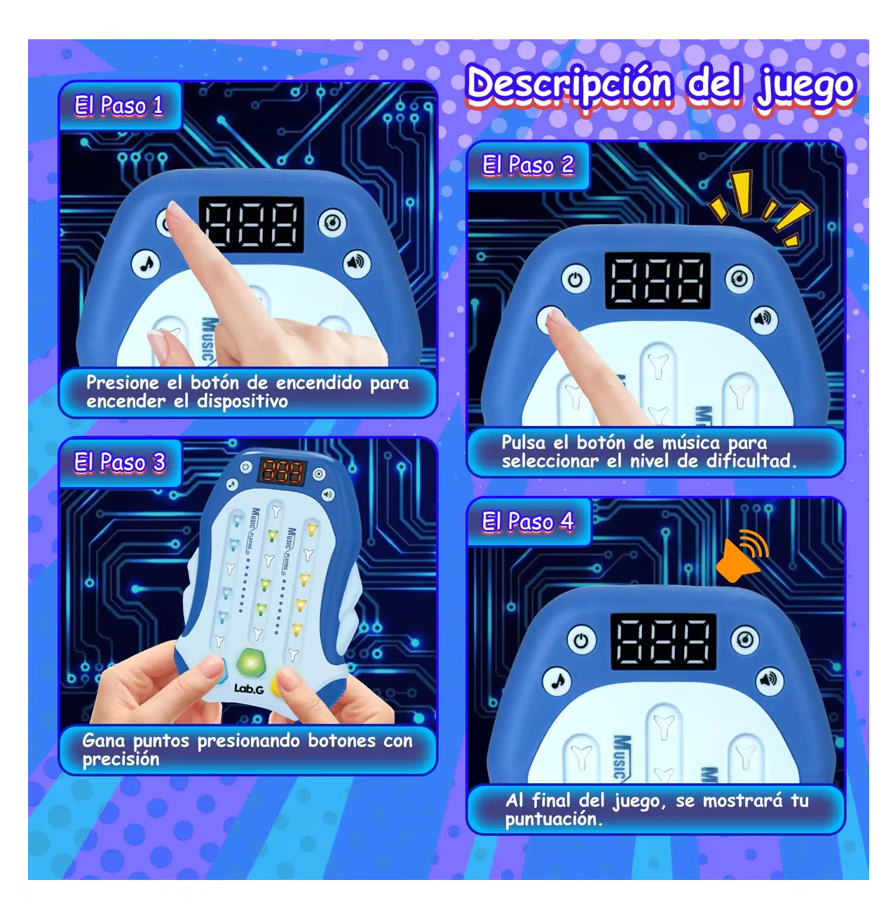 Foto 5 pulgar | Juegos Antiestres Máquina Juego Ritmo De Musica Electrónica Azul