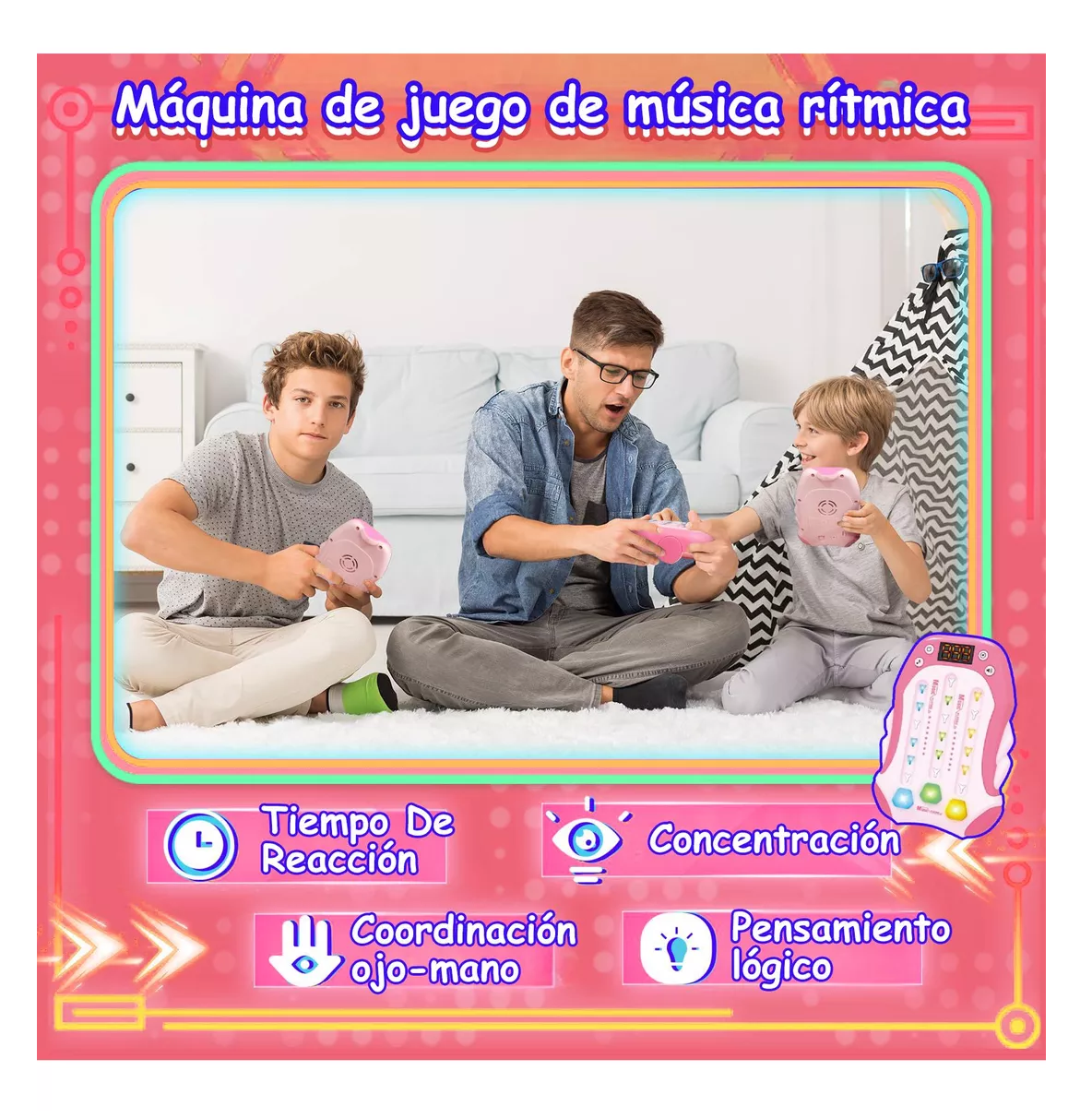 Foto 3 pulgar | Juegos Antiestres Máquina Juego Ritmo De Musica Electrónica Rosa