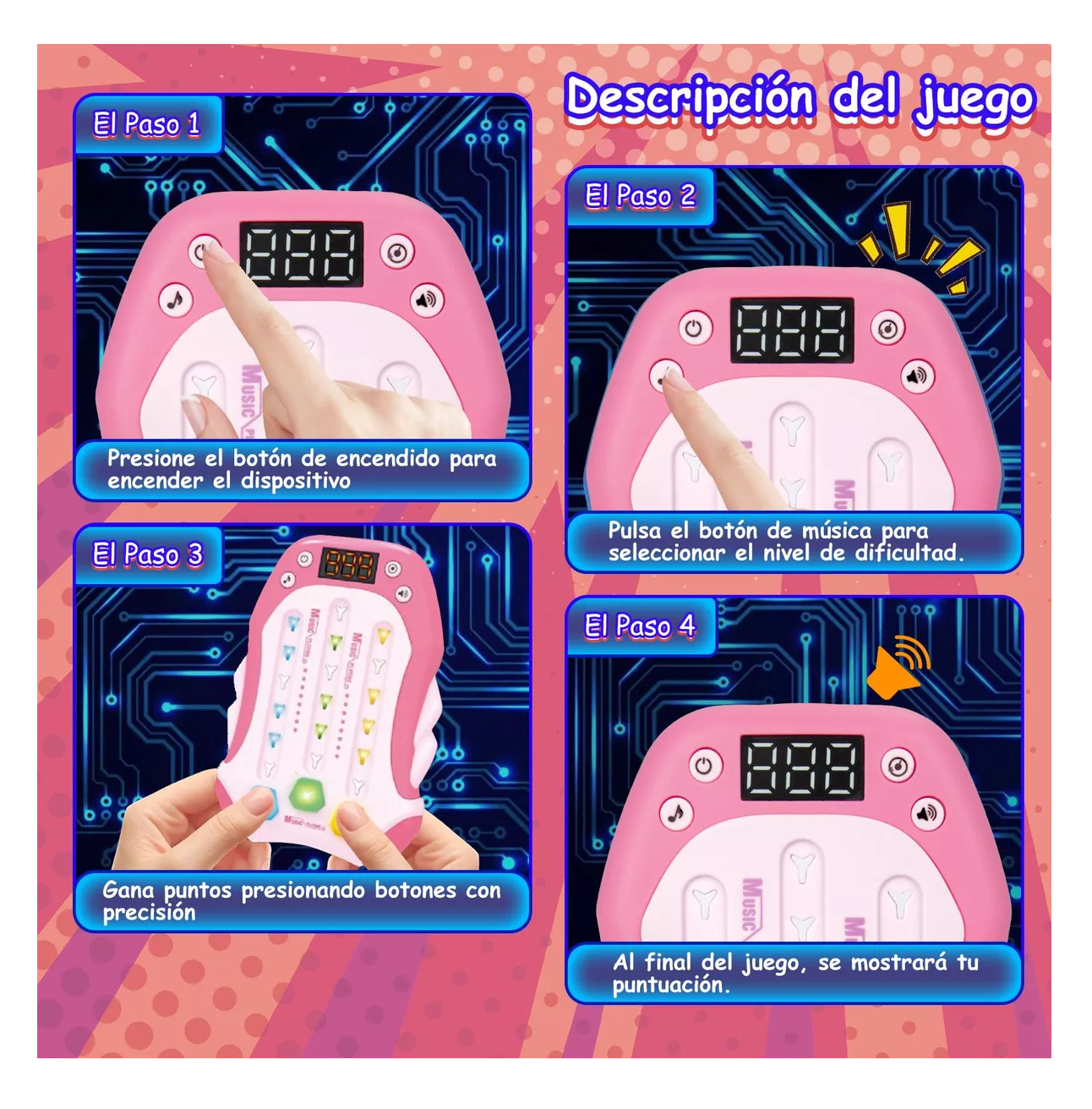 Foto 4 pulgar | Juegos Antiestres Máquina Juego Ritmo De Musica Electrónica Rosa