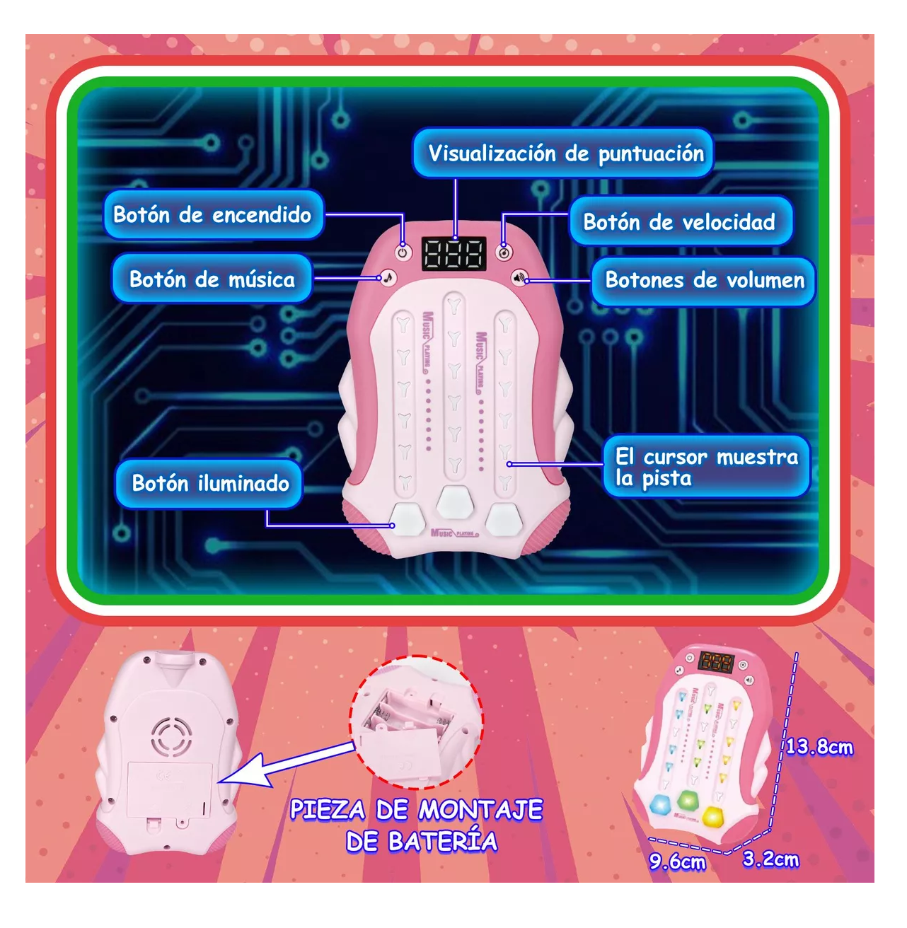 Foto 5 pulgar | Juegos Antiestres Máquina Juego Ritmo De Musica Electrónica Rosa