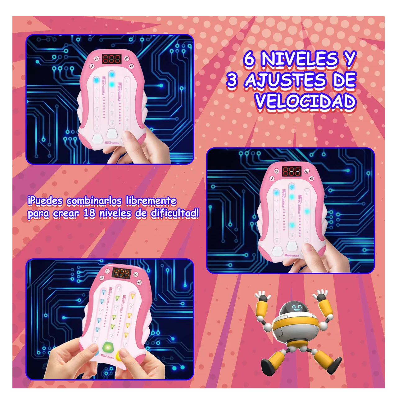Foto 6 pulgar | Juegos Antiestres Máquina Juego Ritmo De Musica Electrónica Rosa