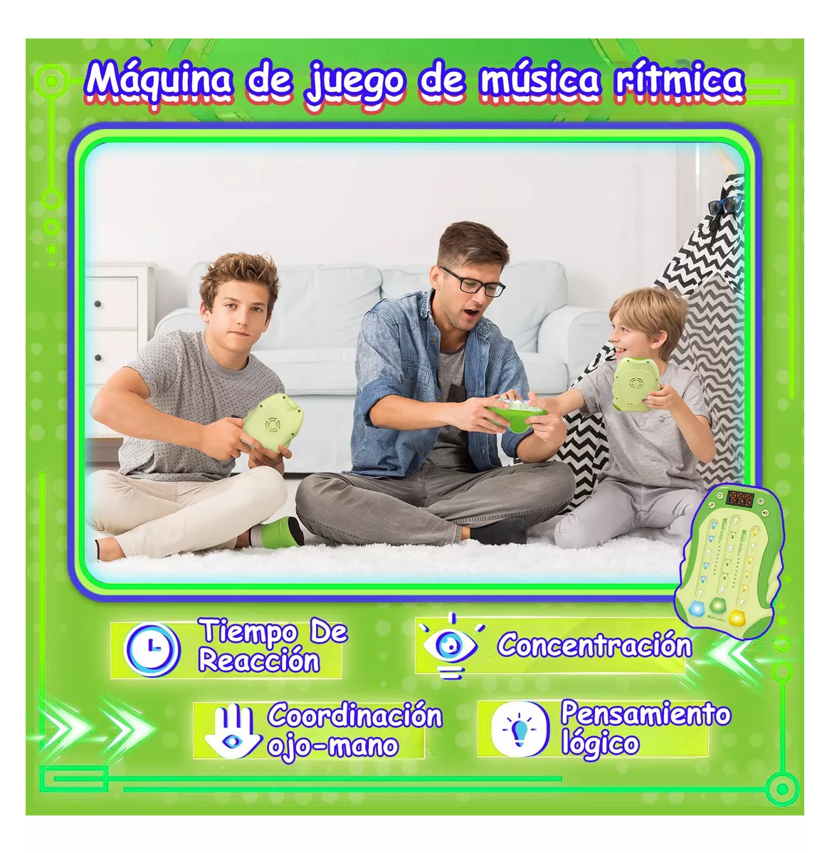 Foto 3 pulgar | Juegos Antiestres Máquina Juego Ritmo De Musica Electrónica Verde
