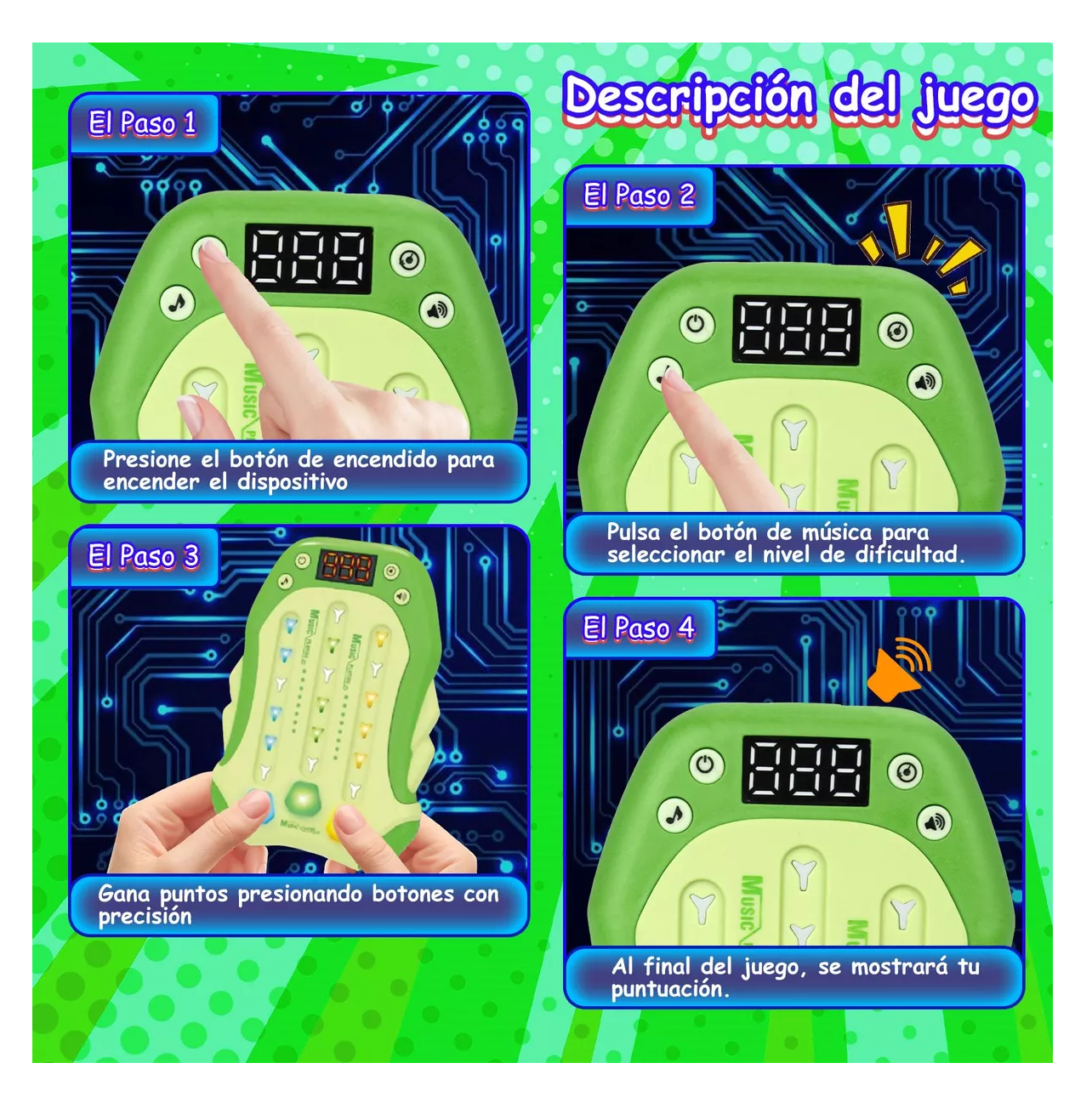 Foto 4 pulgar | Juegos Antiestres Máquina Juego Ritmo De Musica Electrónica Verde