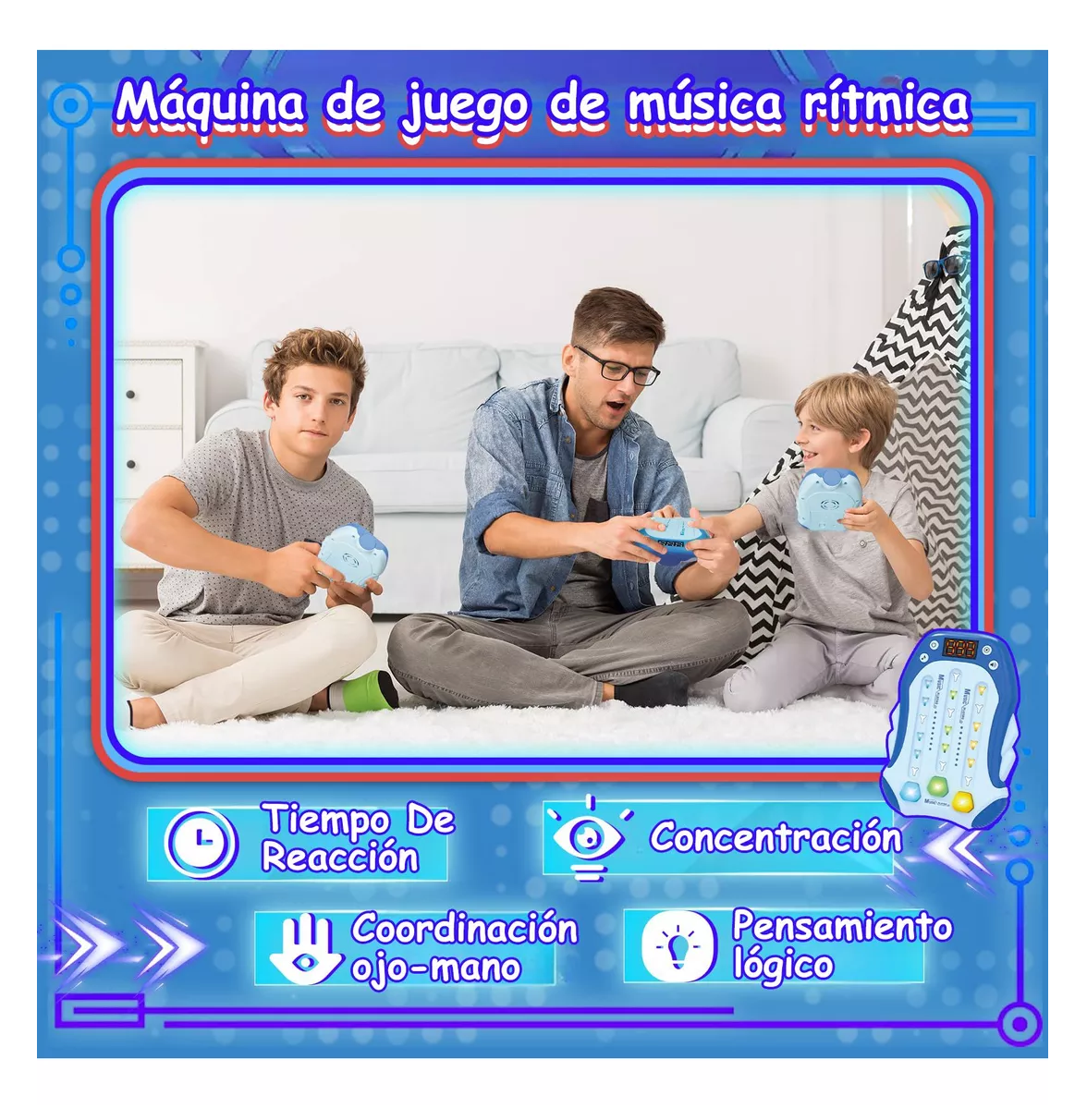 Foto 3 pulgar | Juegos Antiestres Máquina Juego Ritmo De Musica Electrónica Azul