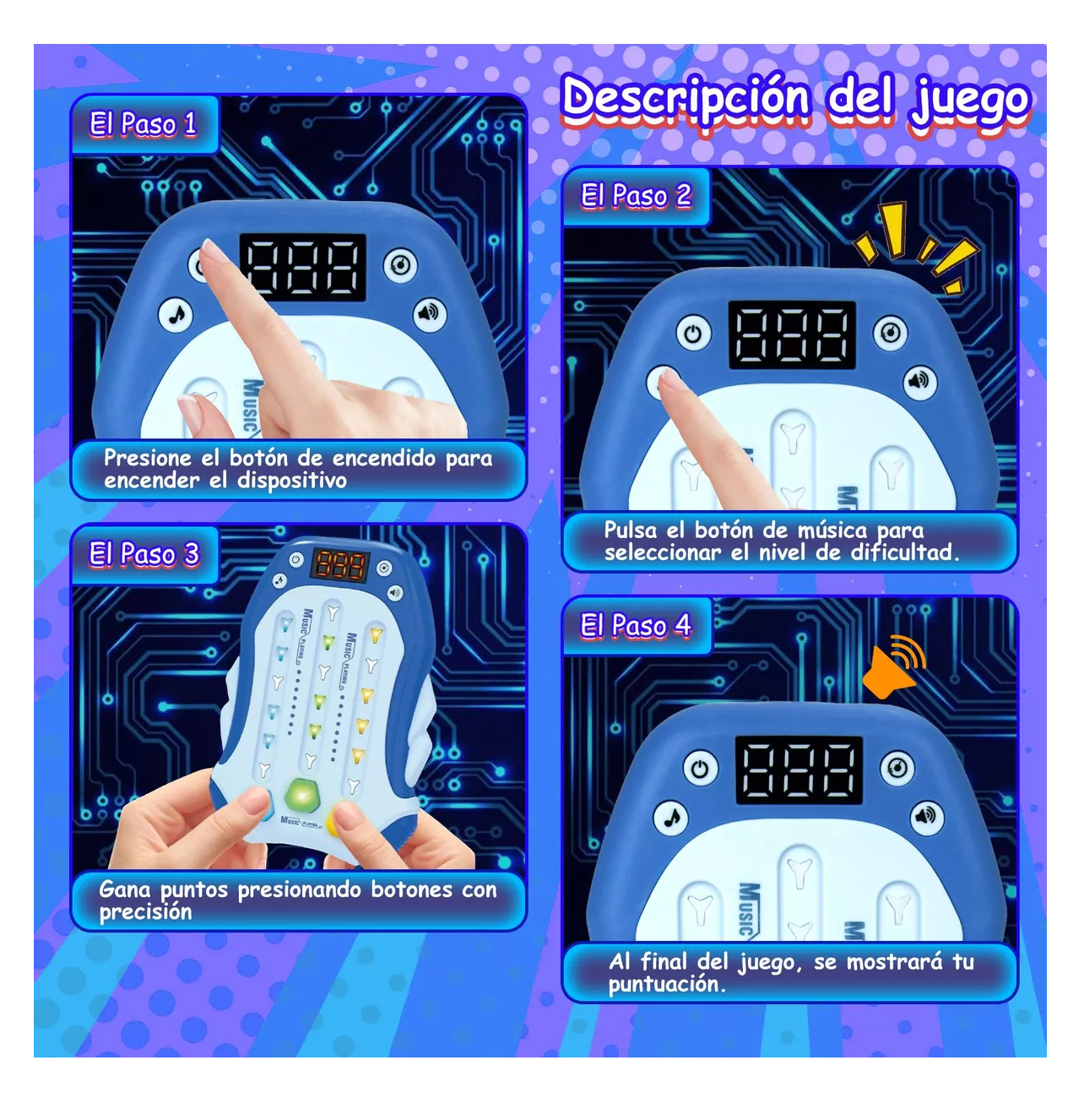 Foto 4 pulgar | Juegos Antiestres Máquina Juego Ritmo De Musica Electrónica Azul